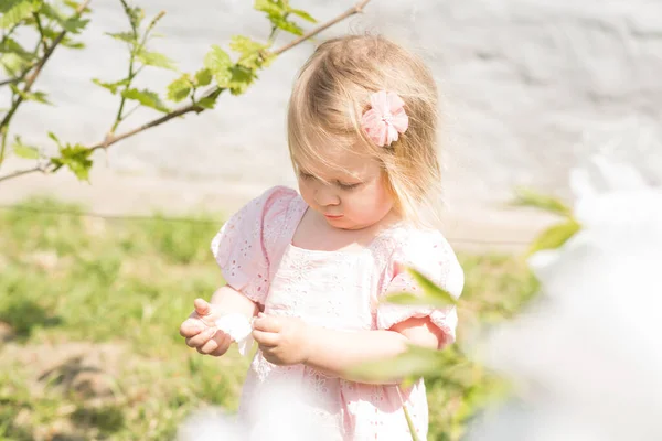 Kleines Kind Park Kleines Mädchen Einem Blumenfeld — Stockfoto