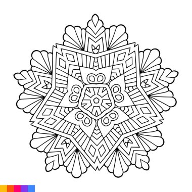 El çizimi mandala, karalama, boyama sayfası, boyama kitabı, yetişkinler, çocuklar. Temiz dekoratif yuvarlak süs. Oriental desen, Vektör illüstrasyon Boyama kitabı sayfası. Henna, Mehndi, dövme ve dekorasyon için dairesel desen..