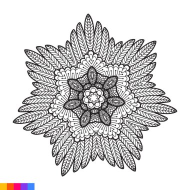 Boyama kitabı için Mandala Sanatı. Temiz dekoratif yuvarlak süs. Oriental desen, Vektör illüstrasyon Boyama kitabı sayfası. Henna, Mehndi, dövme ve dekorasyon için dairesel desen..