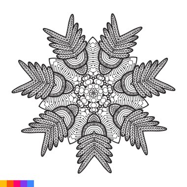 Boyama kitabı için Mandala Sanatı. Temiz dekoratif yuvarlak süs. Oriental desen, Vektör illüstrasyon Boyama kitabı sayfası. Henna, Mehndi, dövme ve dekorasyon için dairesel desen..