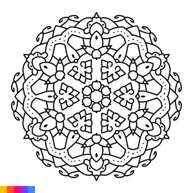 Boyama kitabı için Mandala Sanatı. Temiz dekoratif yuvarlak süs. Oriental desen, Vektör illüstrasyon Boyama kitabı sayfası. Henna, Mehndi, dövme ve dekorasyon için dairesel desen..