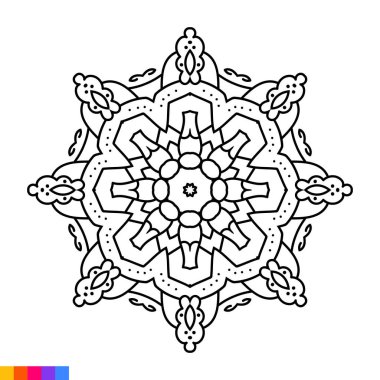 Boyama kitabı için Mandala Sanatı. Temiz dekoratif yuvarlak süs. Oriental desen, Vektör illüstrasyon Boyama kitabı sayfası. Henna, Mehndi, dövme ve dekorasyon için dairesel desen..