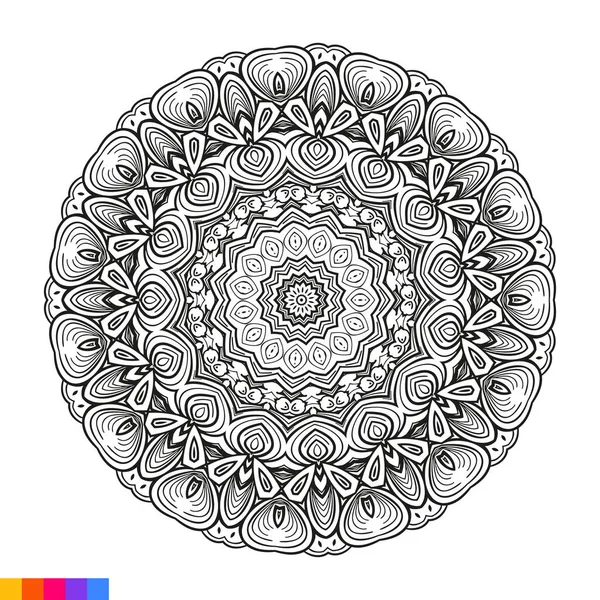 カラーブックのためのマンダラアート きれいな装飾的な円形の装飾 東洋パターン ベクターイラストカラーブックページ メフラ タトゥー 装飾のためのマンダラの形態の円形のパターン — ストックベクタ