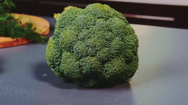 Brocoli Vert Frais Trouve Sur Table Gros Plan Table Cuisiner — Video