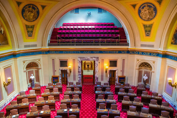 Minnesota, MN, USA - June 8, 2022: The large meeting hall of Senate Chamber in Minnesota State Capitol