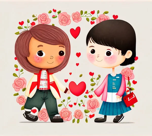 A boy in love gives a gift to a girl friend and congratulates her on Valentine\'s Day
