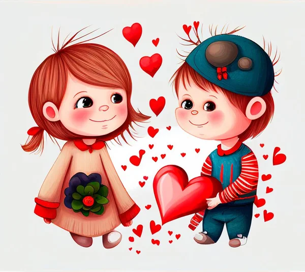 A boy in love gives a gift to a girl friend and congratulates her on Valentine\'s Day