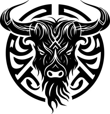 Vector illustration of bull head with ornament