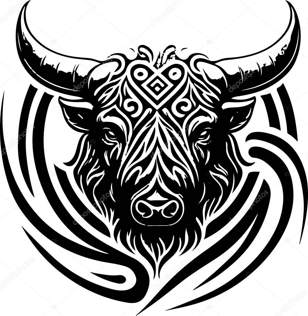 Vector illustration of bull head with ornament