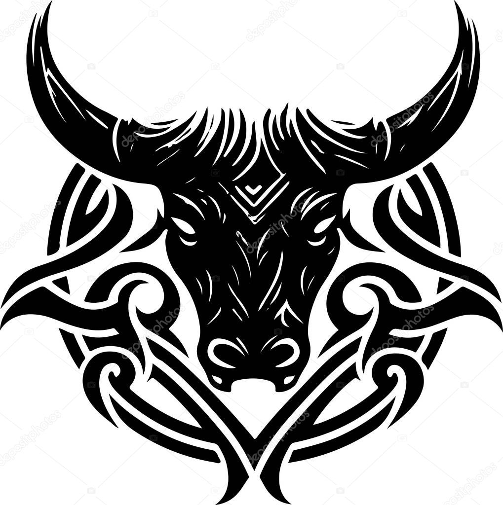 Vector illustration of bull head with ornament