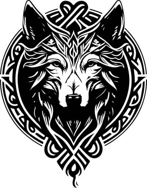 Süslü kurt kafasının vektör çizimi. Vektör illüstrasyonu