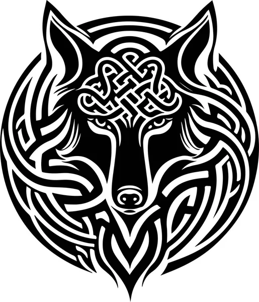 stock vector Vector illustration of wolf head with ornament. Vector illustration