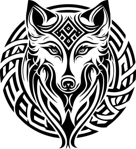 Ilustração Vetorial Cabeça Lobo Com Ornamento Ilustração Vetorial — Vetor de Stock