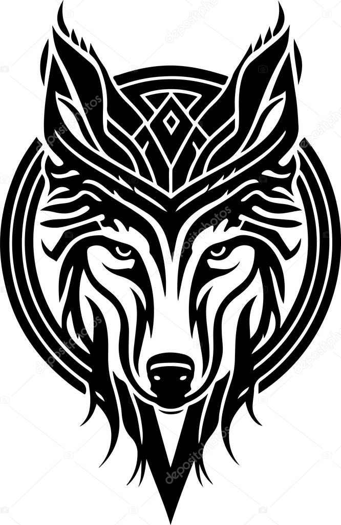 Vector illustration of wolf head with ornament. Vector illustration