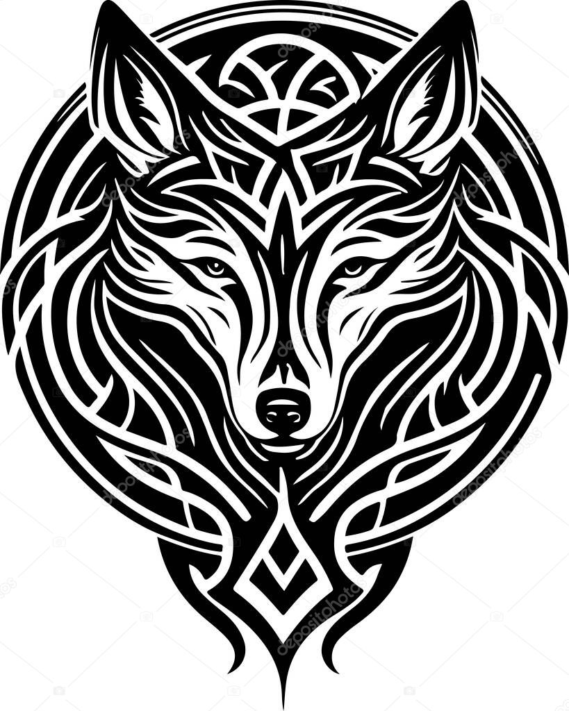 Vector illustration of wolf head with ornament. Vector illustration