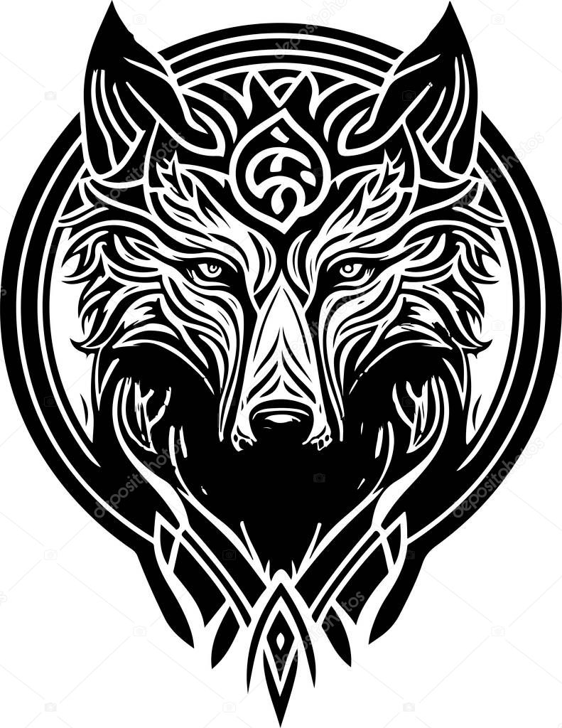 Vector illustration of wolf head with ornament. Vector illustration