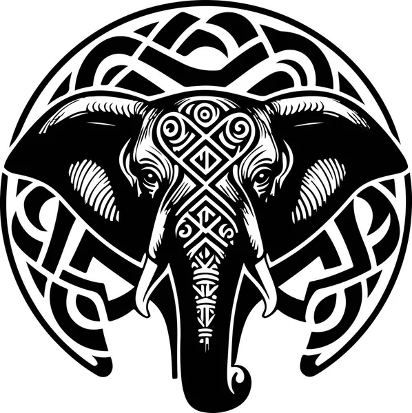 Vector Illustration Elephant Head Ornament — Stock Vector