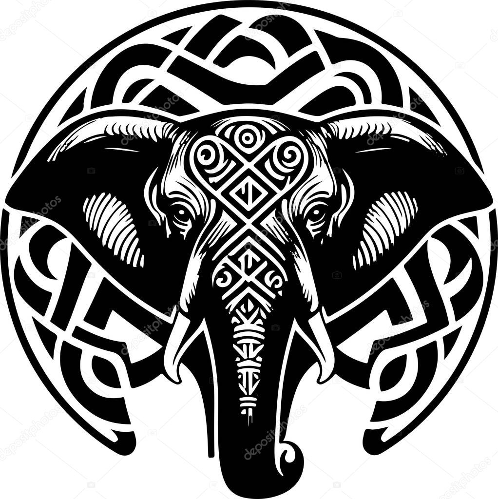 Vector illustration of elephant head with ornament