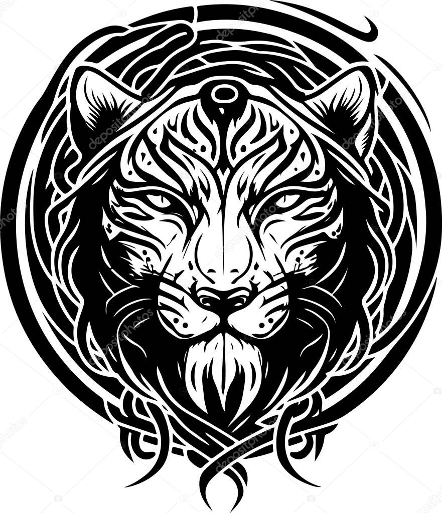 Vector illustration of tiger head with ornament. Vector illustration