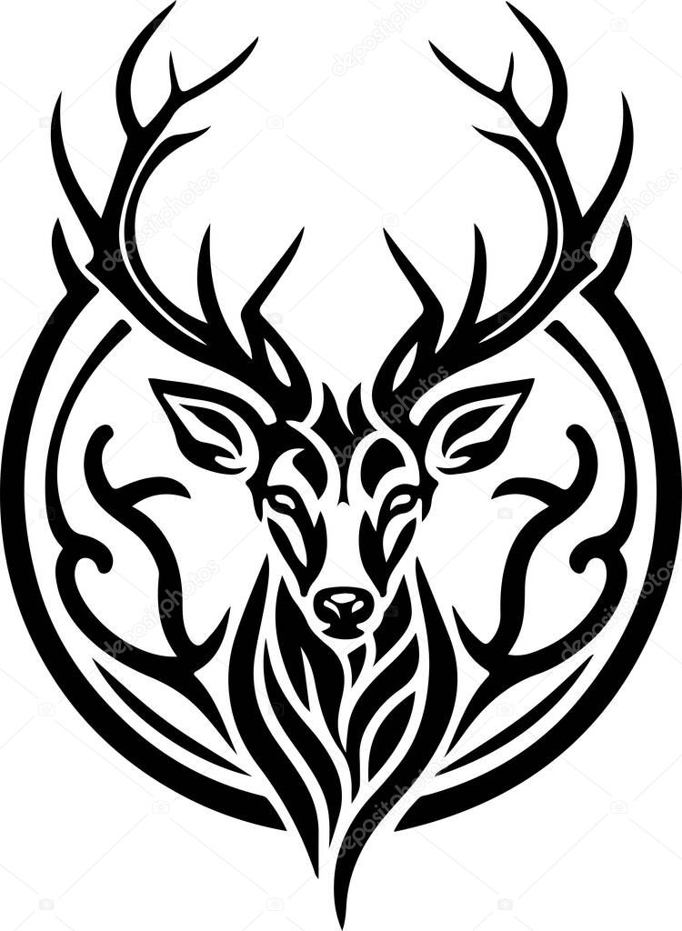 Vector illustration of deer head with ornament. Vector illustration