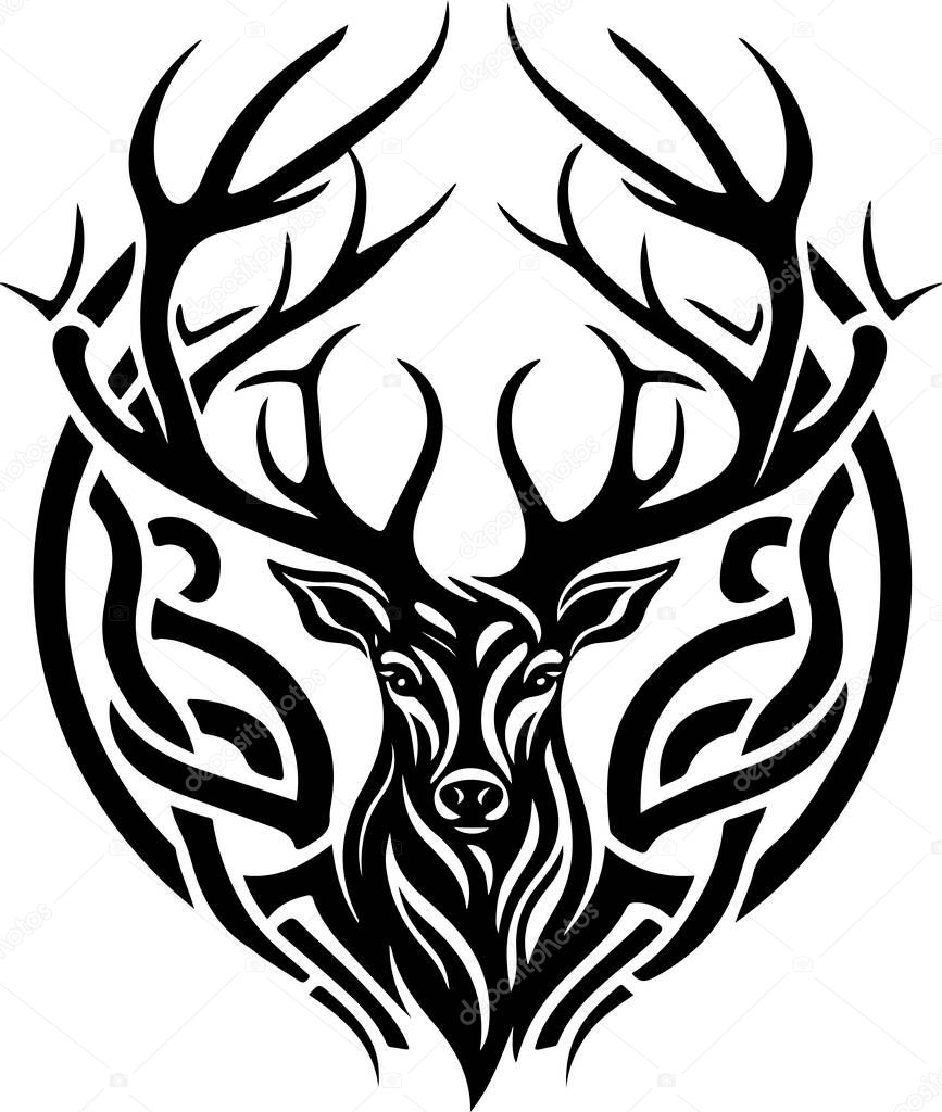 Vector illustration of deer head with ornament. Vector illustration