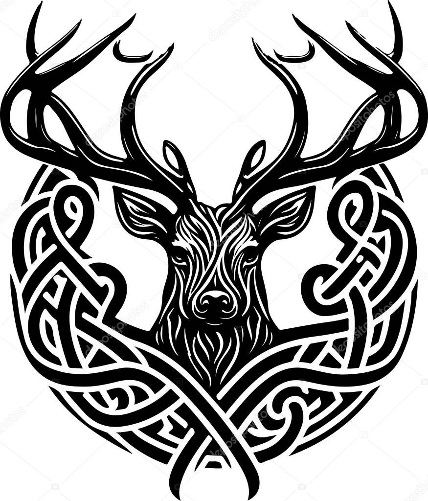 Vector illustration of deer head with ornament. Vector illustration