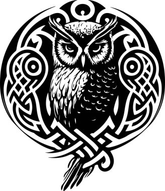 Black and white line art of owl head. Good use for symbol, mascot, icon, avatar, tattoo,T-Shirt design, logo or any design. Vector illustration