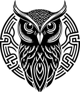 Black and white line art of owl head. Good use for symbol, mascot, icon, avatar, tattoo,T-Shirt design, logo or any design. Vector illustration clipart