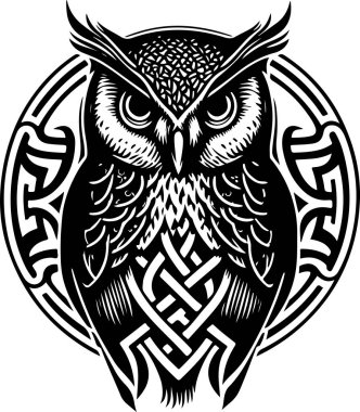 Black and white line art of owl head. Good use for symbol, mascot, icon, avatar, tattoo,T-Shirt design, logo or any design. Vector illustration