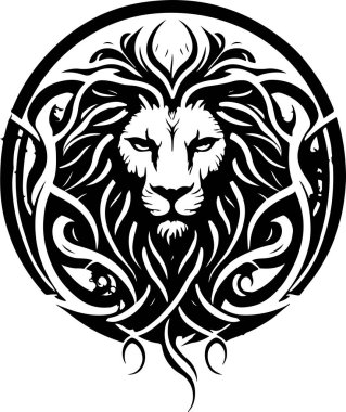 Aslan etnik grafik stili, Kelt süslemeleri ve desenli yelesi var. Vektör illüstrasyonu.
