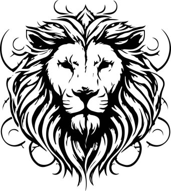 Lion ethnic graphic style with celtic ornaments and patterned mane. Vector illustration.