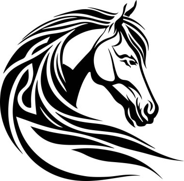 Vector silhouette of a horses head with ornament. Vector illustration