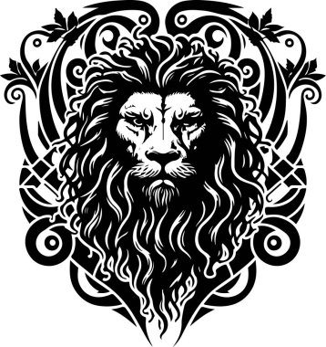 Lion ethnic graphic style with celtic ornaments and patterned mane. Vector illustration.