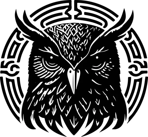 Black White Line Art Owl Head Good Use Symbol Mascot — Stockvektor