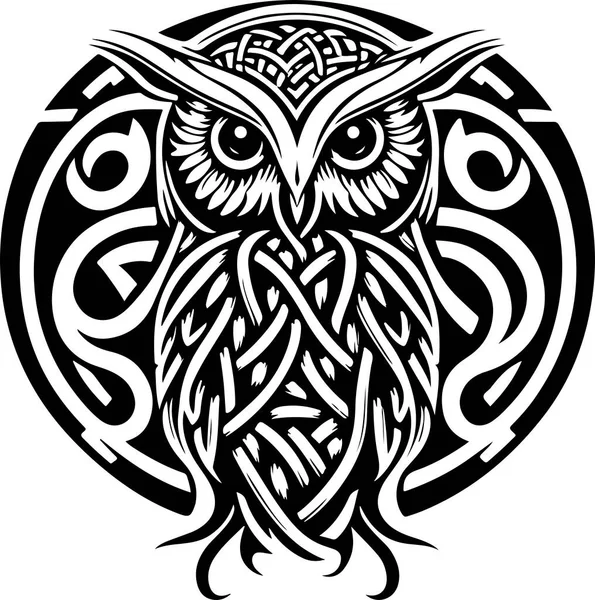 Black White Line Art Owl Head Good Use Symbol Mascot — Stockvektor