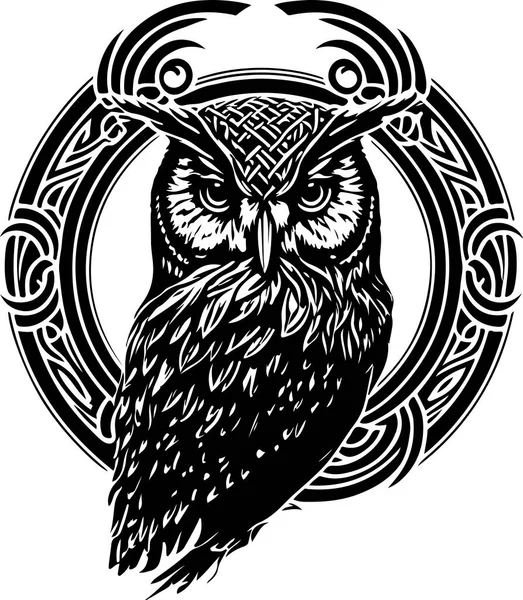 Black White Line Art Owl Head Good Use Symbol Mascot — Stock vektor