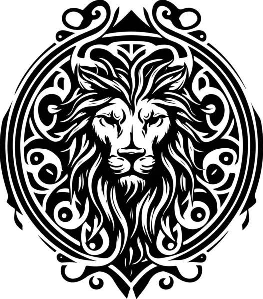 Ethnischer Löwenstil Mit Keltischen Ornamenten Und Gemusterter Mähne Vektorillustration — Stockvektor