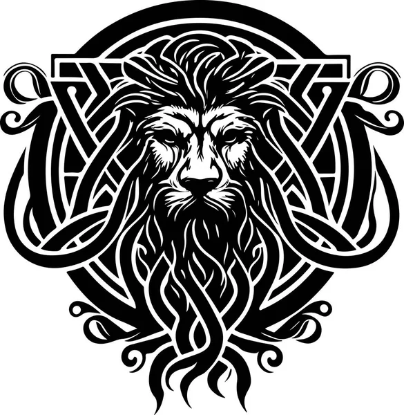 Левовий Етнічний Графічний Стиль Кельтськими Орнаментами Візерунком Гри Векторні Ілюстрації — стоковий вектор