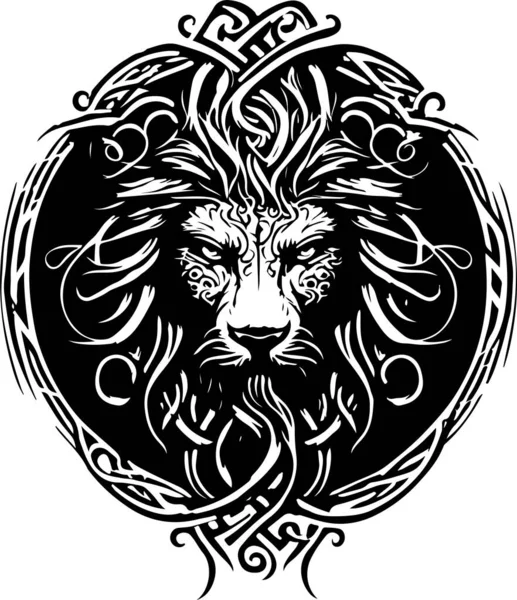 Lion Ethnic Graphic Style Celtic Ornaments Patterned Mane Vector Illustration — Vetor de Stock