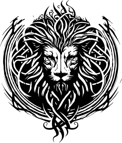 Lion Ethnic Graphic Style Celtic Ornaments Patterned Mane Vector Illustration — Image vectorielle