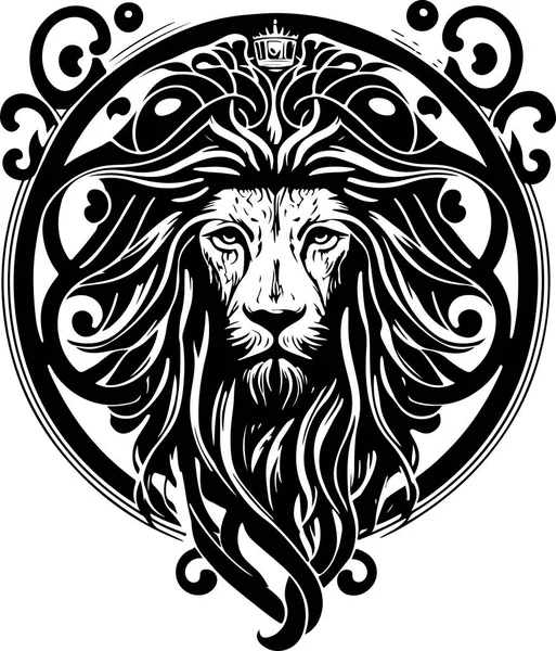 Ethnischer Löwenstil Mit Keltischen Ornamenten Und Gemusterter Mähne Vektorillustration — Stockvektor