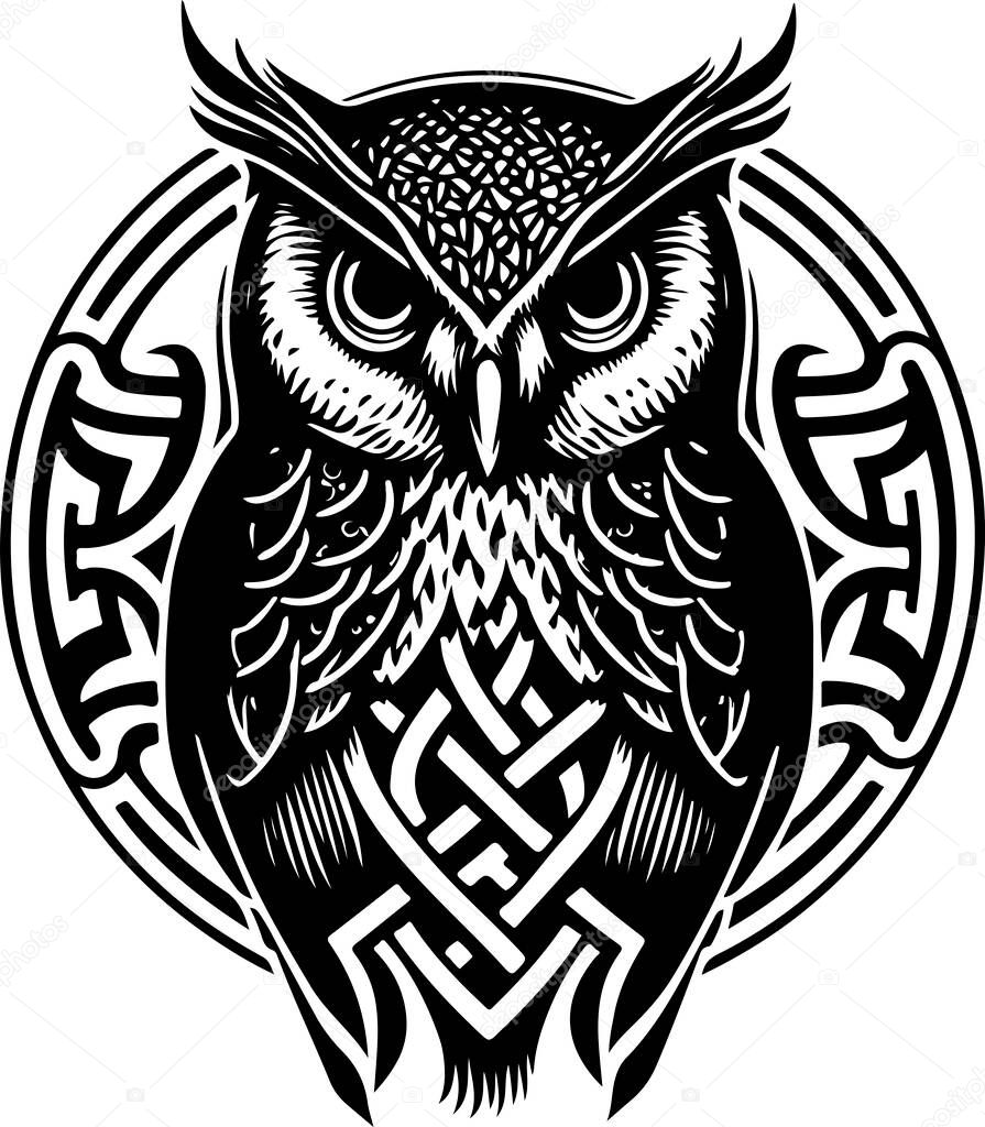 Black and white line art of owl head. Good use for symbol, mascot, icon, avatar, tattoo,T-Shirt design, logo or any design. Vector illustration