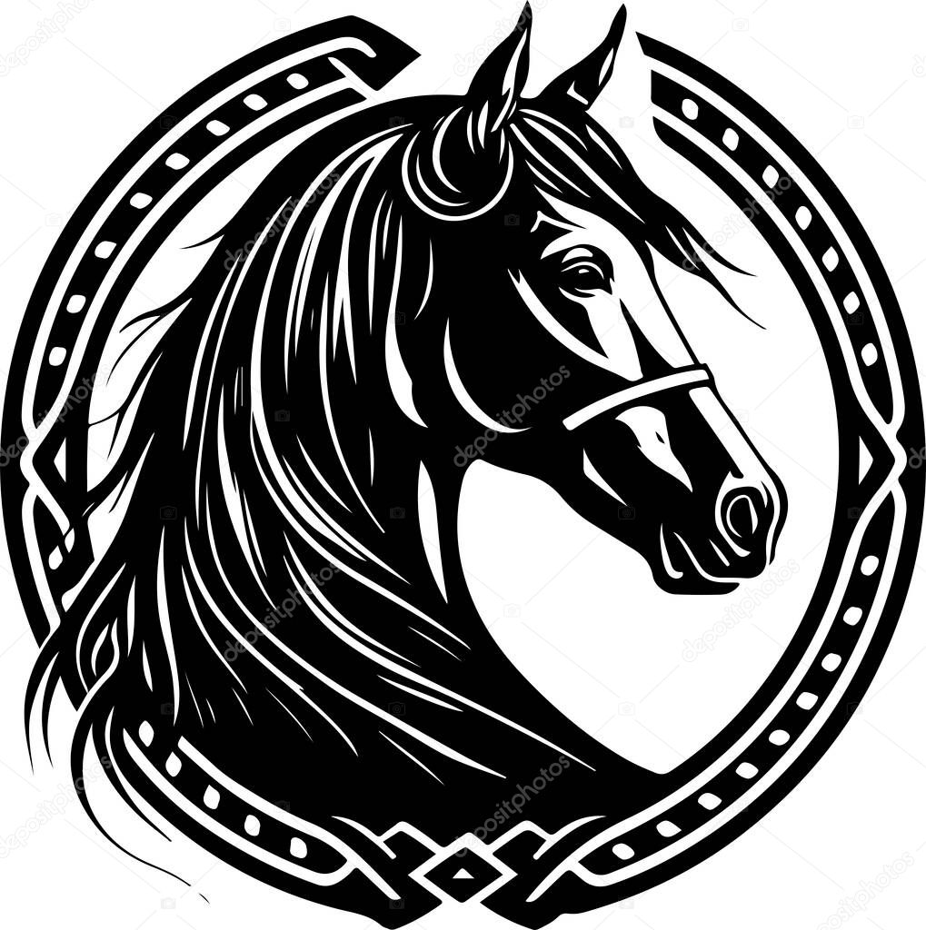 Vector silhouette of a horses head with ornament. Vector illustration