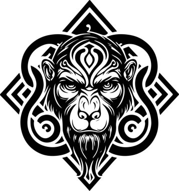 Vector illustration of monkey head with ornament. Vector illustration