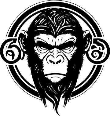 Vector illustration of monkey head with ornament. Vector illustration