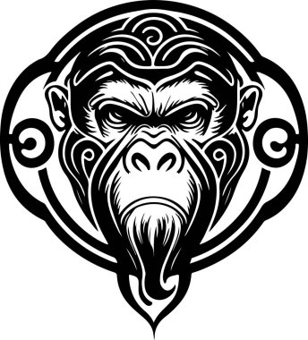 Vector illustration of monkey head with ornament. Vector illustration