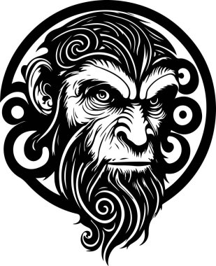 Vector illustration of monkey head with ornament. Vector illustration