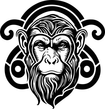Vector illustration of monkey head with ornament. Vector illustration