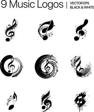 Collection of music logos and emblems. Design elements made in vector. Recording studio, music notes,symbol, and vintage musical symbol. Vector illustration