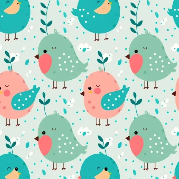 Colorful cute bird seamless pattern. Cute background for textile print, wrapping paper.Cute bird illustration. Funny childish seamless pattern.